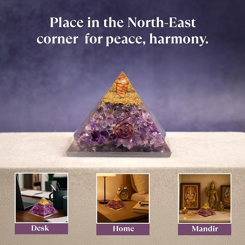 Astrotalk Amethyst Stone Resin Pyramid | Crystal Pyramid for & Clarity | Vastu Items for Home Decor | Office Table