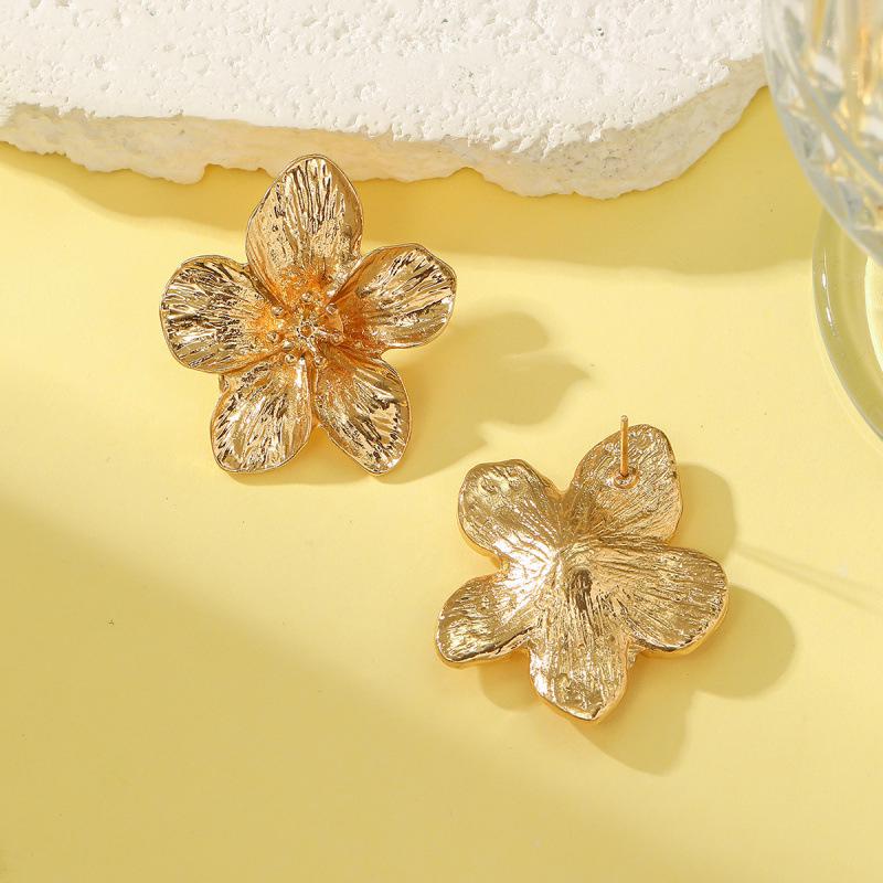 Versatile Five-Petal Irregular Metal Flower Stud Earrings