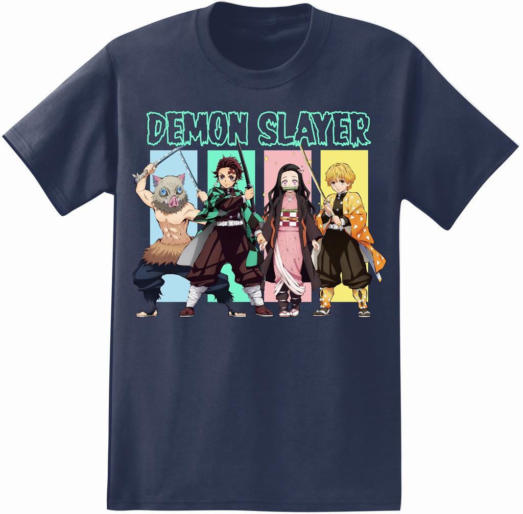 Demon Slayer Group Tshirt Tanjiro Nezuko Inosuke Zenitsu Anime Print Tee Men Women Casual Cotton Top
