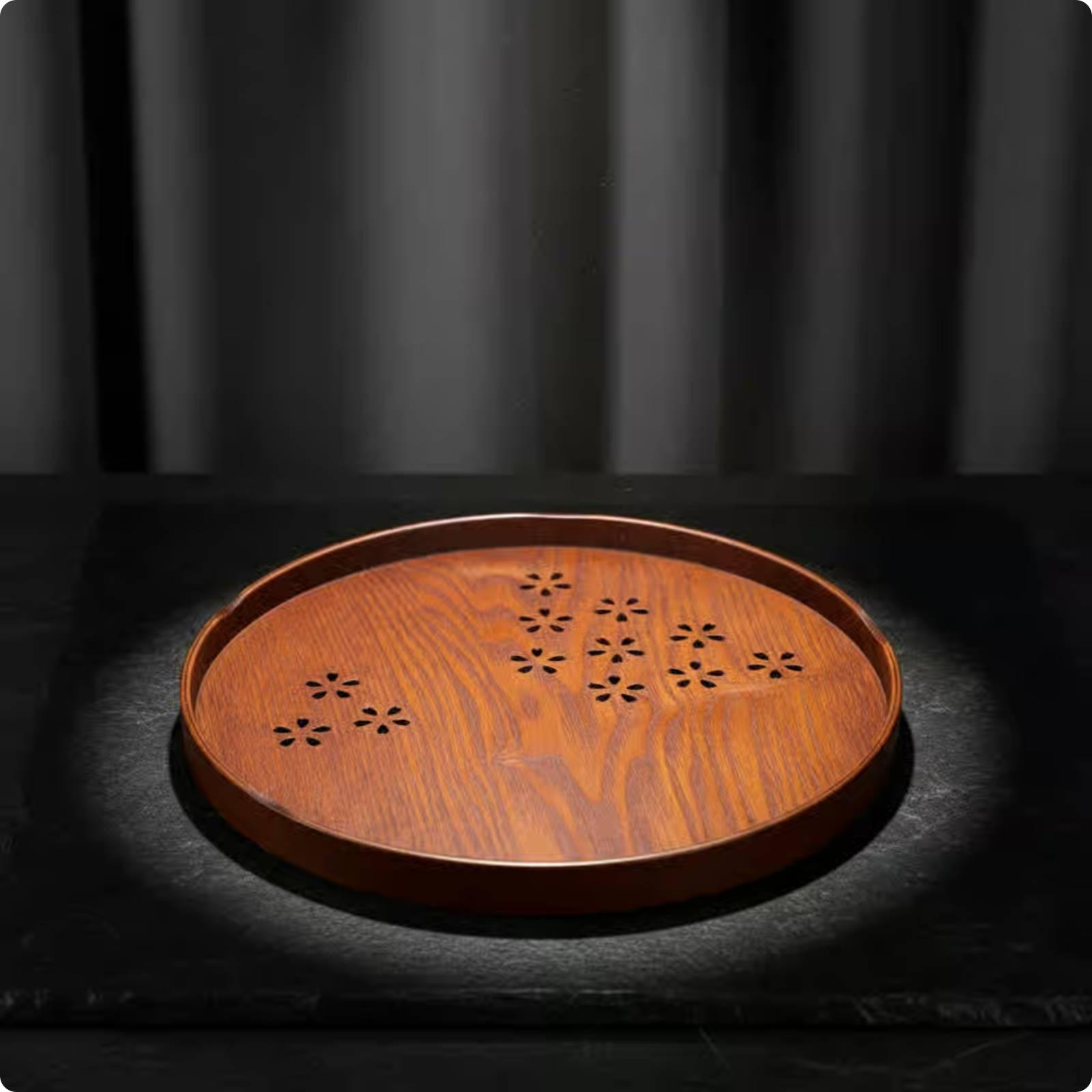 Tea Serving Tray Cut Round Wooden Polished Finish for Tabletop Display Plate 30CM
