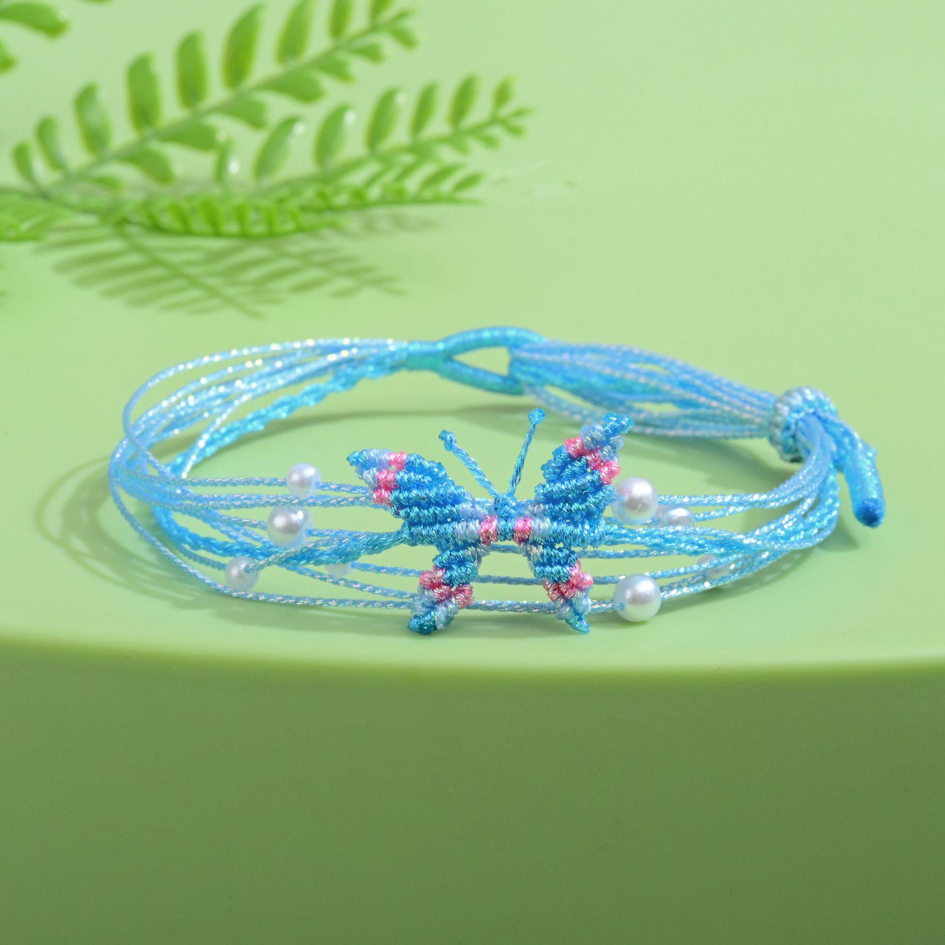 Iridescent Butterfly Five-Color Woven Bracelet – Handmade Ethnic Style Friendship Gift for Dragon Boat Festival.