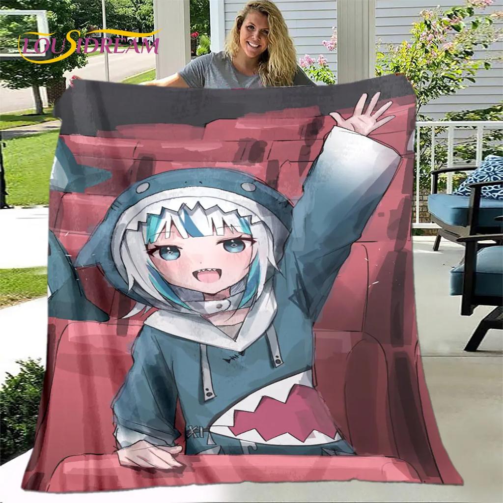 Cute Gawr Gura Hololive Anime Soft Plush Blanket,Flannel Blanket Throw Blanket for Living Room Bedroom Bed Sofa Picnic Cover Kid