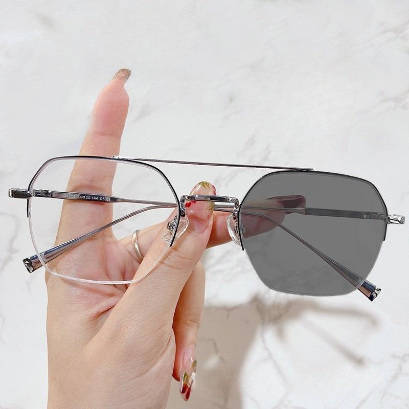 Business Rectangular Half Frame Glasses Pochromic Anti Radiation Eyewear