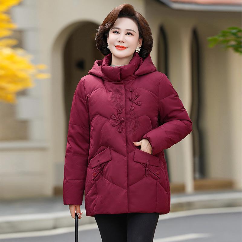 White Eiderdown Down Jacket Women's Loose Winter Clothes Retro Middle-aged and Elderly Mothers Plus Size Temperament Chinese Style Down Jacket