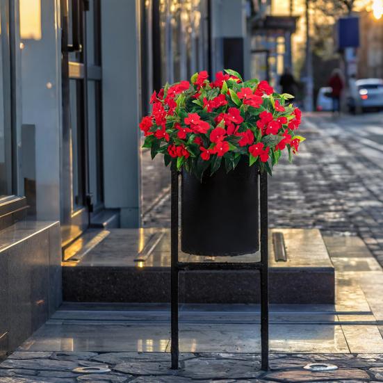 Artificial Impatiens Bunch UV Resistant Faux Flowers Low Maintenance Fake Impatiens Bouquet for Indoor Vase Planters Balcony Decorations