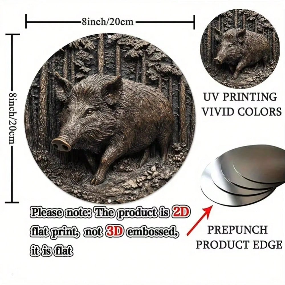 Vintage 3D Boar Metal Art 8x8 Inch Waterproof Wall Decor for Home Garage Gift