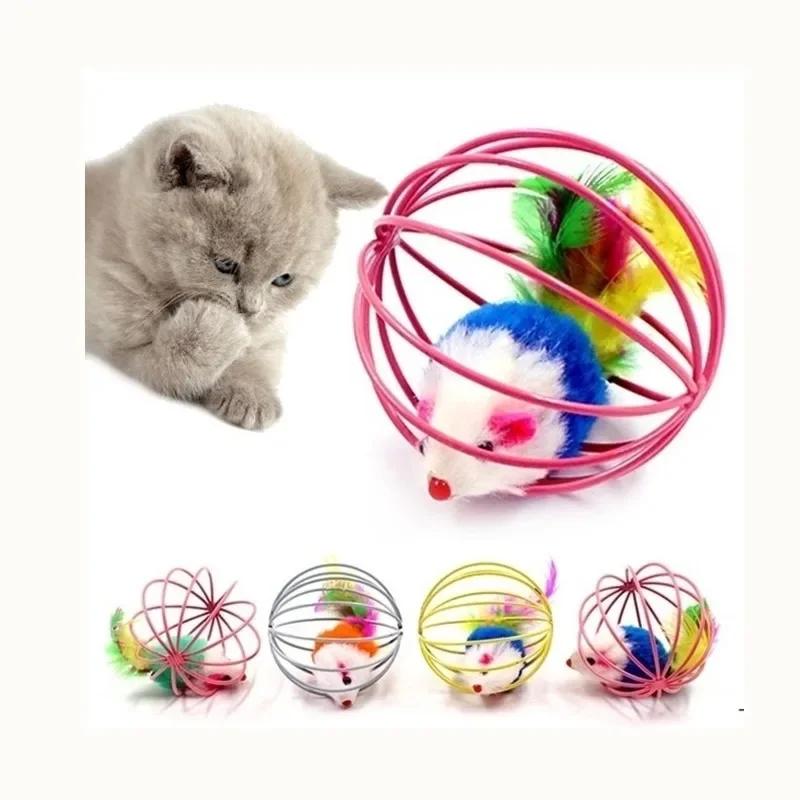 Interactive Cat Toy Mouse Toy Funny Caged Mouse Pet Toy Rat Ball for Cat Dog Pet Novelty Toy Pet Supplies Random Color