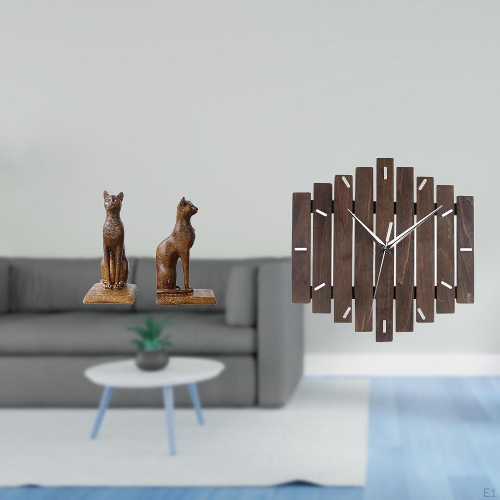 Cat Statues Bookends And Wooden Wall Clock Decorative Figurines for Office Housewarming Gift