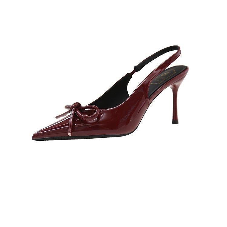 

Босоножки на высоком каблуке Fairy Wind Bow 2025 Новые весенне-летние босоножки с закрытым носком и открытой пяткой на тонком каблуке, универсальные босоножки на высоком каблуке для женщин 34 красный