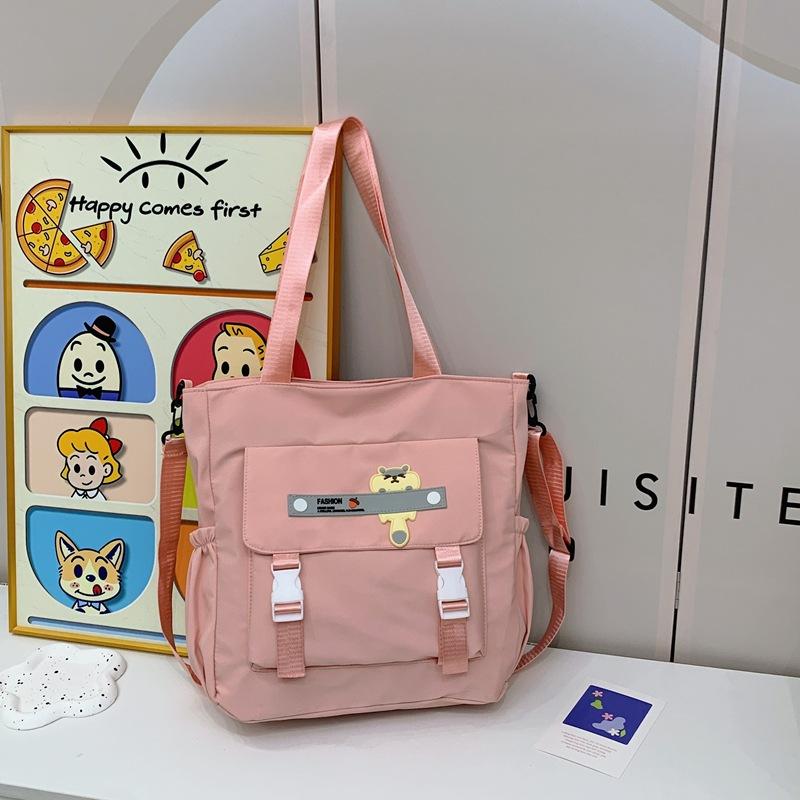 Student large-capacity portable make-up bag, simple solid color casual shoulder bag, junior high school student handbag