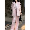 Damen Umlegekragen Langarm Locker Geschnittener Blazer Hohe Taille Weites Bein Hosenanzug