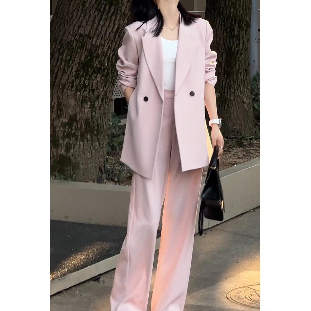 Damen Umlegekragen Langarm Locker Geschnittener Blazer Hohe Taille Weites Bein Hosenanzug