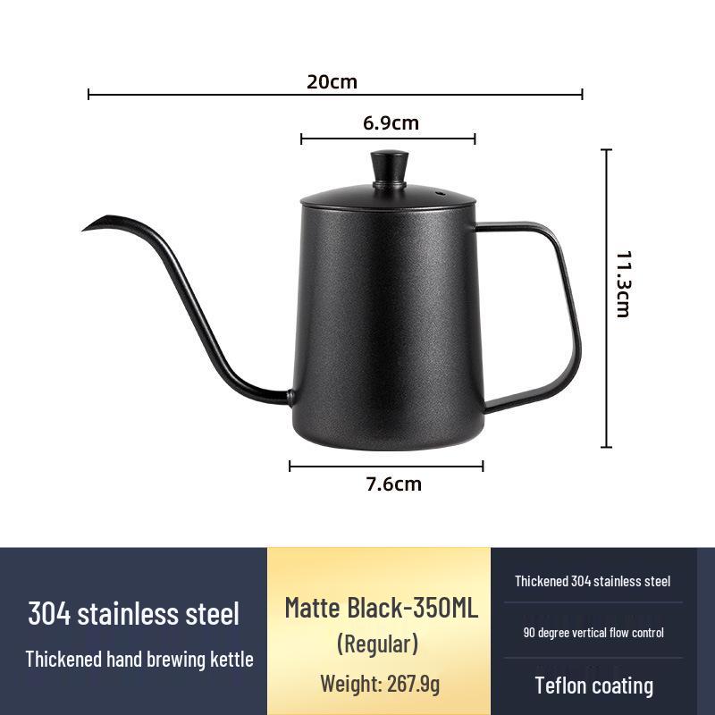 Černá teflonová nerezová mini konvička s husím krkem pro přípravu kávy metodou pour over
