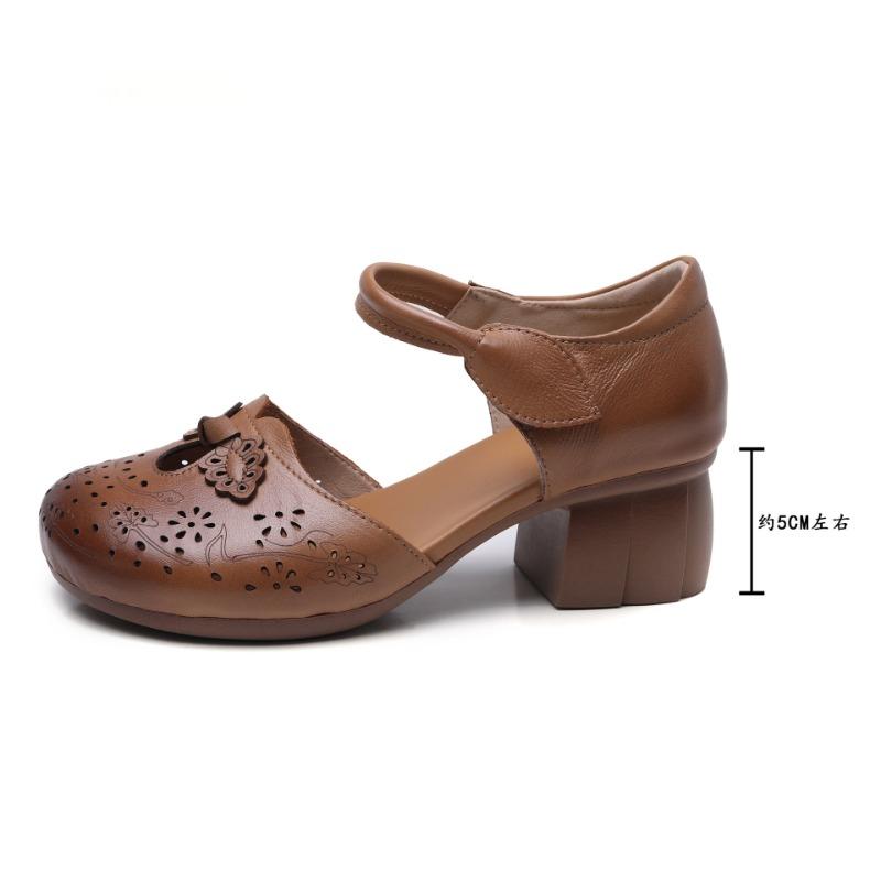 National retro style Baotou Baotou sandals new summer first-layer cowhide thick heel soft sole versatile cheongsam shoes