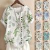 Chemise d'été en coton et lin pour femme Hauts décontractés amples à manches courtes avec imprimé rétro