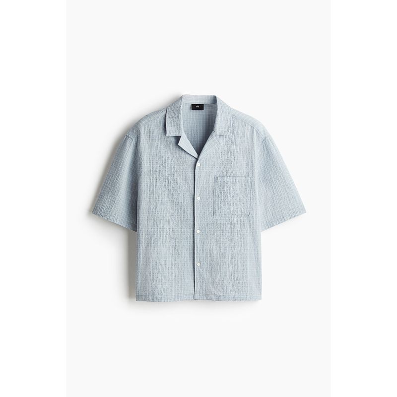 

HM Men s Cuban Collar Shirt 2025 Autumn New Arrival Loose Version Seersucker Ancient Style Shirt 1265306