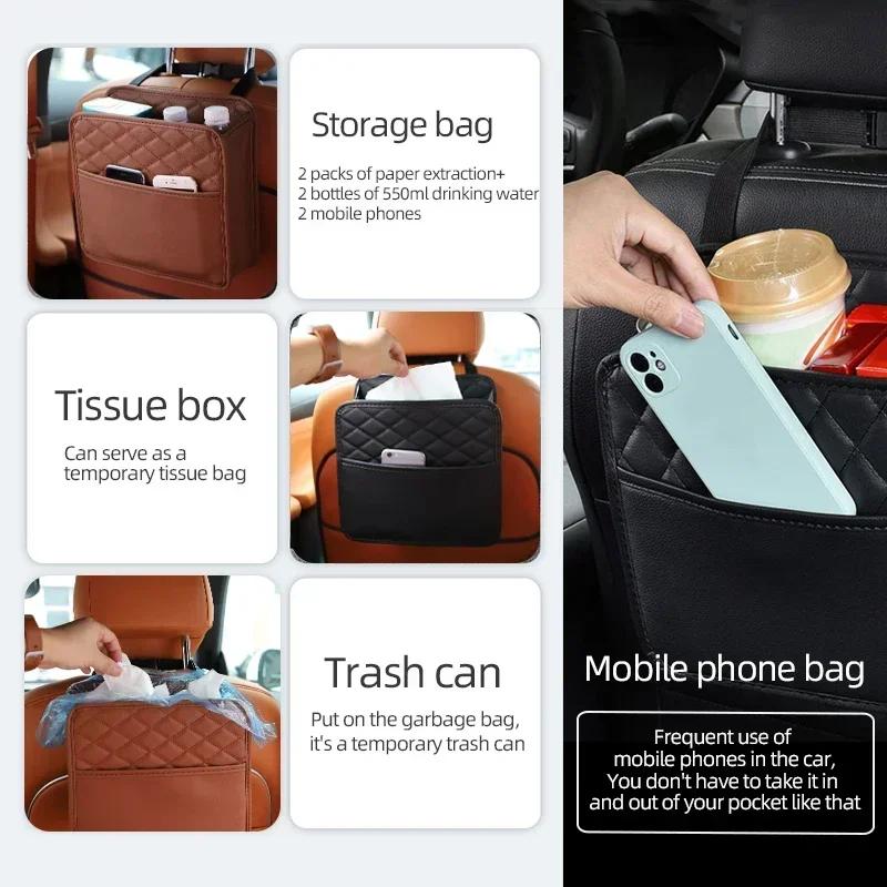 New Car Storage Bag, Storage Box, Car Trash Can, Portable Folding Storage Bag Organized Sleek Leather Car Seat Organizer-Durable