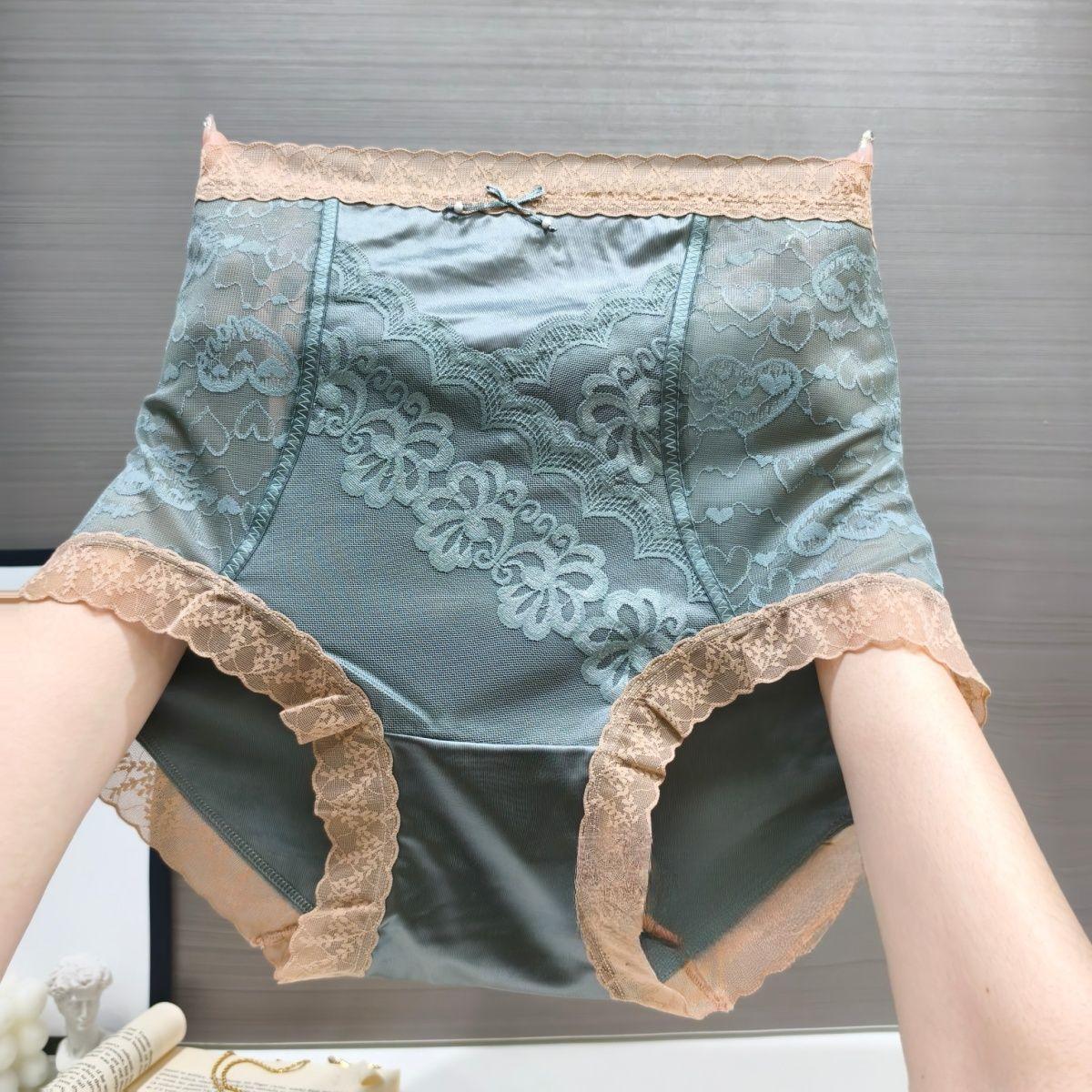 

Трусы-слипы с завышенной талией, больших размеров, с китайскими элементами, для женщин, с кружевом, контролем живота и оборкой one size