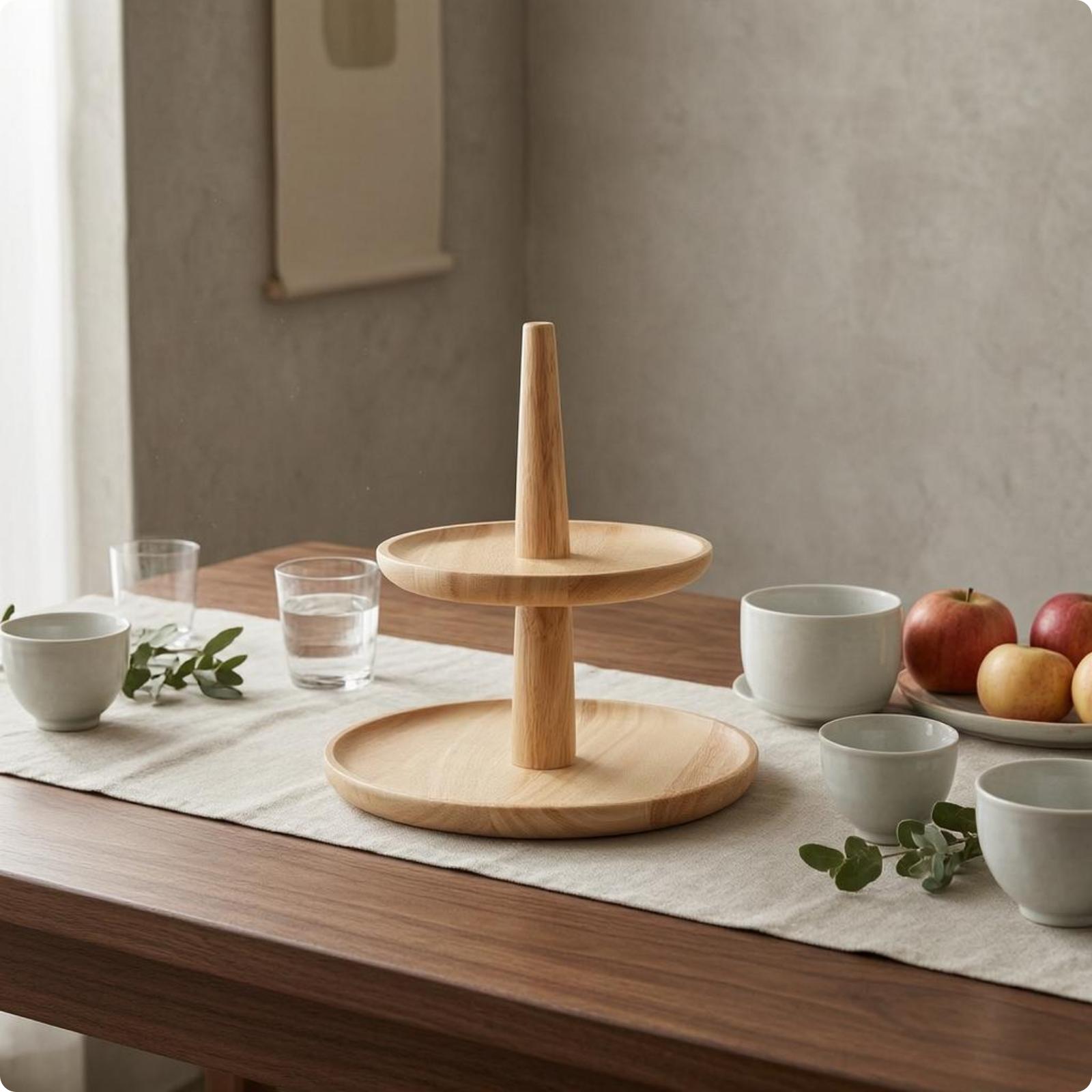 Two-Tier Wooden Dessert Stand Round Trays Wooden Dessert Stand Tableware Smooth Finish