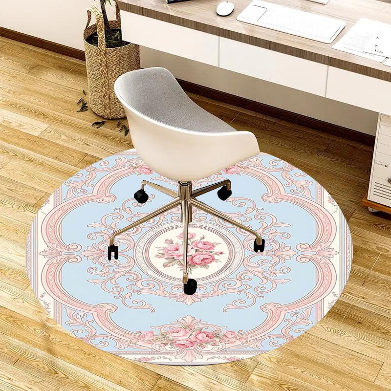 1PC Floral Ornamentation Non-Slip Floor Round carpet, Office, family, bedroom, Large Area Rug Indoor Rugs,  Durable Polyester-L0336