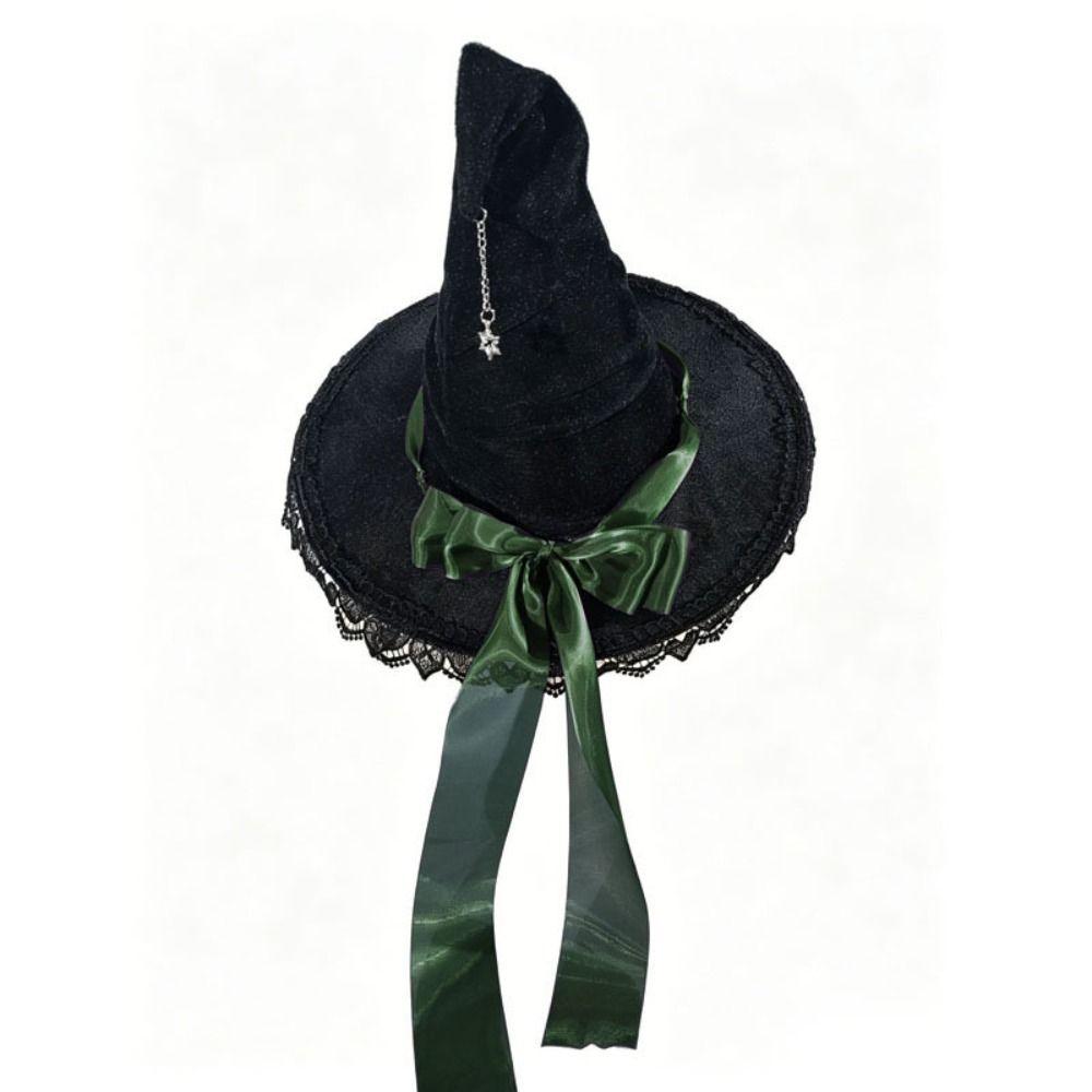 Accessoires de fête Chapeau d'Halloween à nœud en satin Pendentif étoile Voile Chapeau de sorcier Haut pointu conique gothique Masque de bal Événement Cosplay
