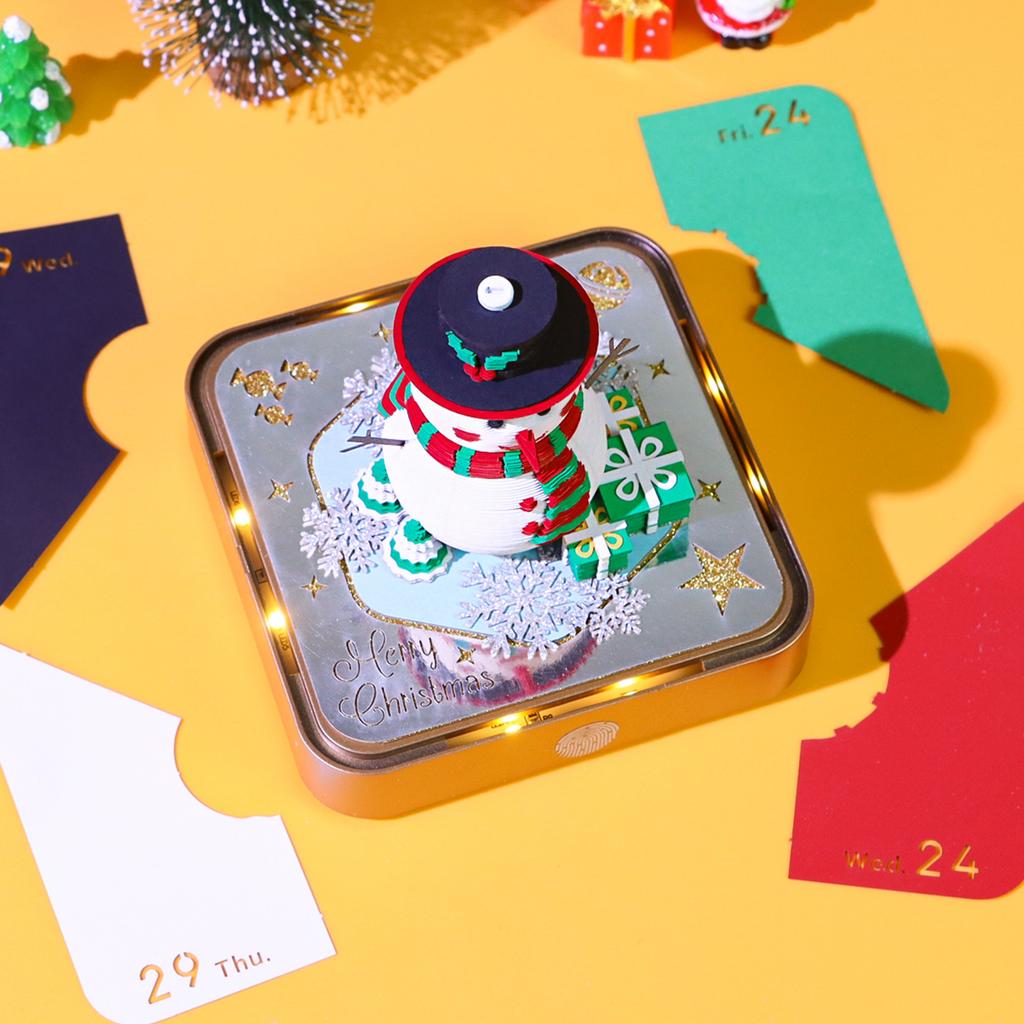 Schreibtisch-Uhr Kalender 2026 Schreibtischkalender Mit Licht 3D Abreißkalender Papier Schnitzkunst Notizblock Notizbuch Weihnachten