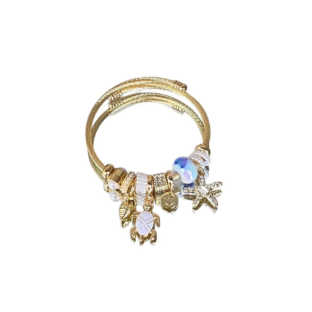 Ocean Breeze Shell And Starfish Jewelry Bracelet With Stainless Steel Material For Summer Vacation Style