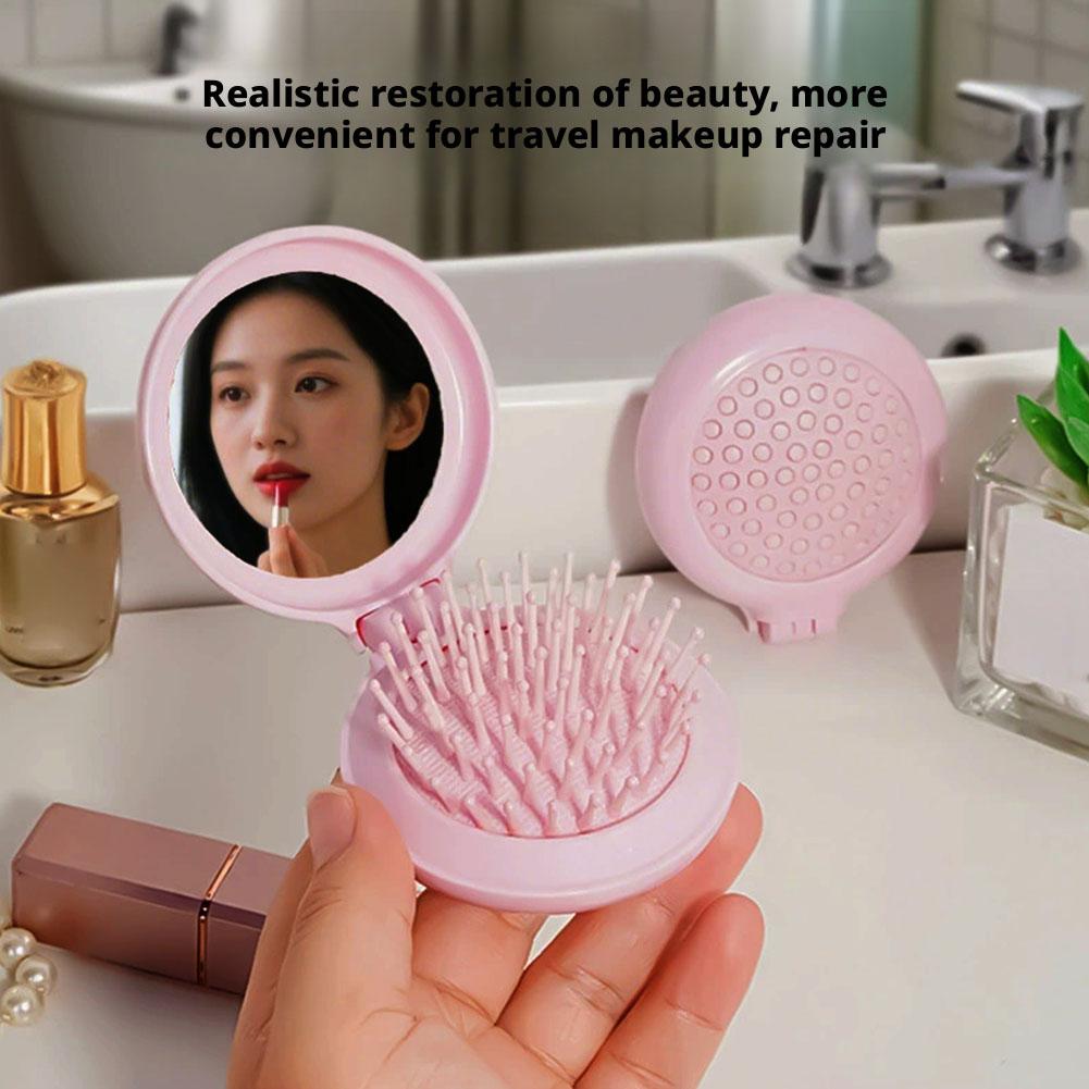 Folding Air Bag Comb With Mirror Mini Portable Travel Hair Brush Anti-static Styling Brush Head Massager Brush