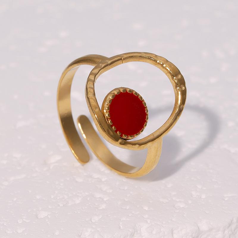 Stainless Steel Oval Drip Oil Opening Rings for Women Men French Style Vintage Hollow Adjustable Rings Banquet Jewelry Wholesale