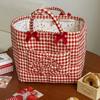 Cotton Storage Basket With Bow Pattern For Home Organization And Kids Room Use