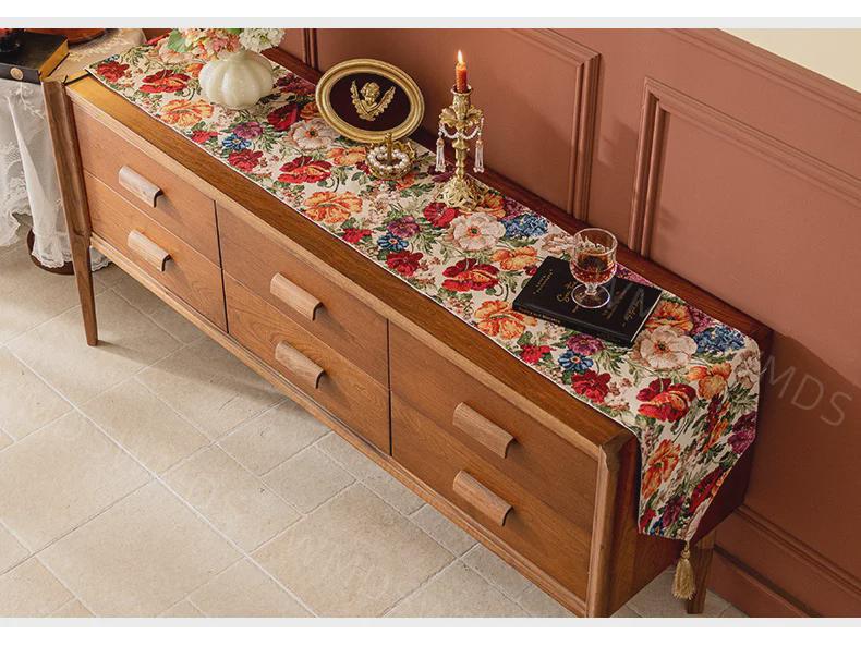 French High-End Fabric Tassel Table Runner for Living Room or Dining Room