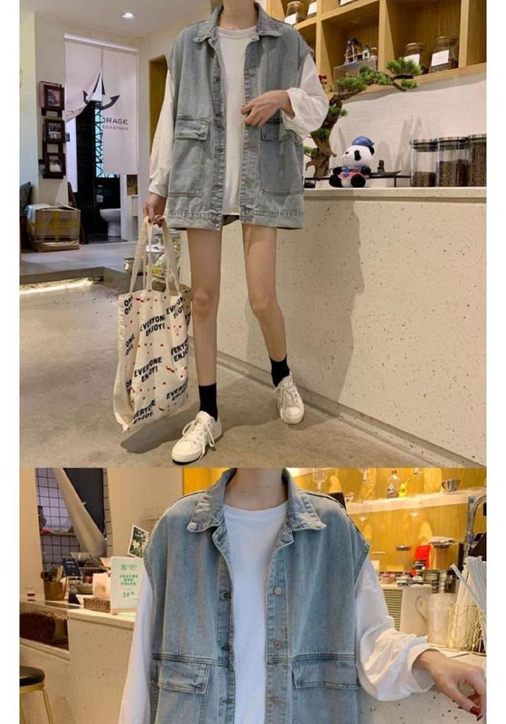 Damen Retro Lockerer Mittellanger Jeansweste - Koreanischer Hong Kong Stil, Frühling/Sommer 2026