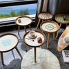 Vintage Green Pattern Small Coffee Table Retro Pattern Round Table with storage space for living room perfect storage table