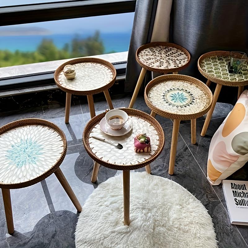 Vintage Green Pattern Small Coffee Table Retro Pattern Round Table with storage space for living room perfect storage table