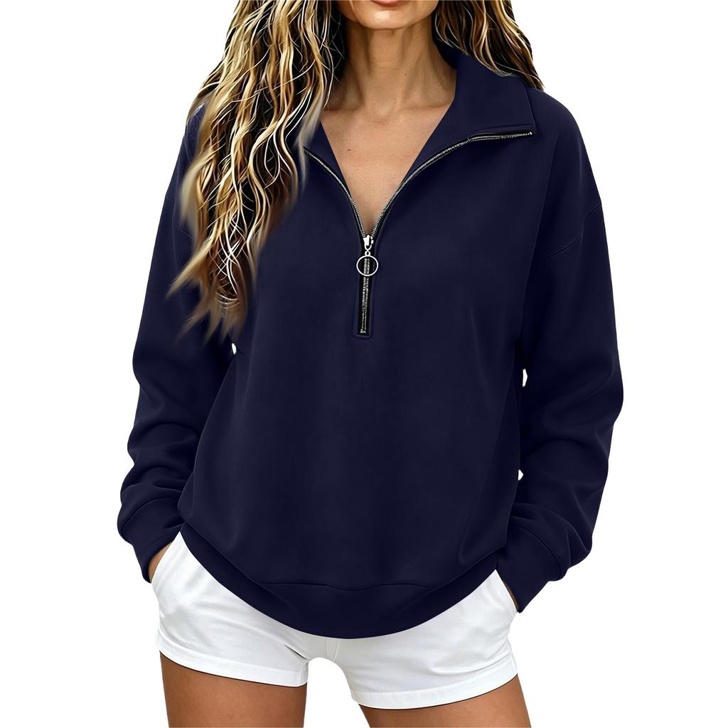 Women's Fashion Long Sleeve Zip Up Neck Sweatshirt Top