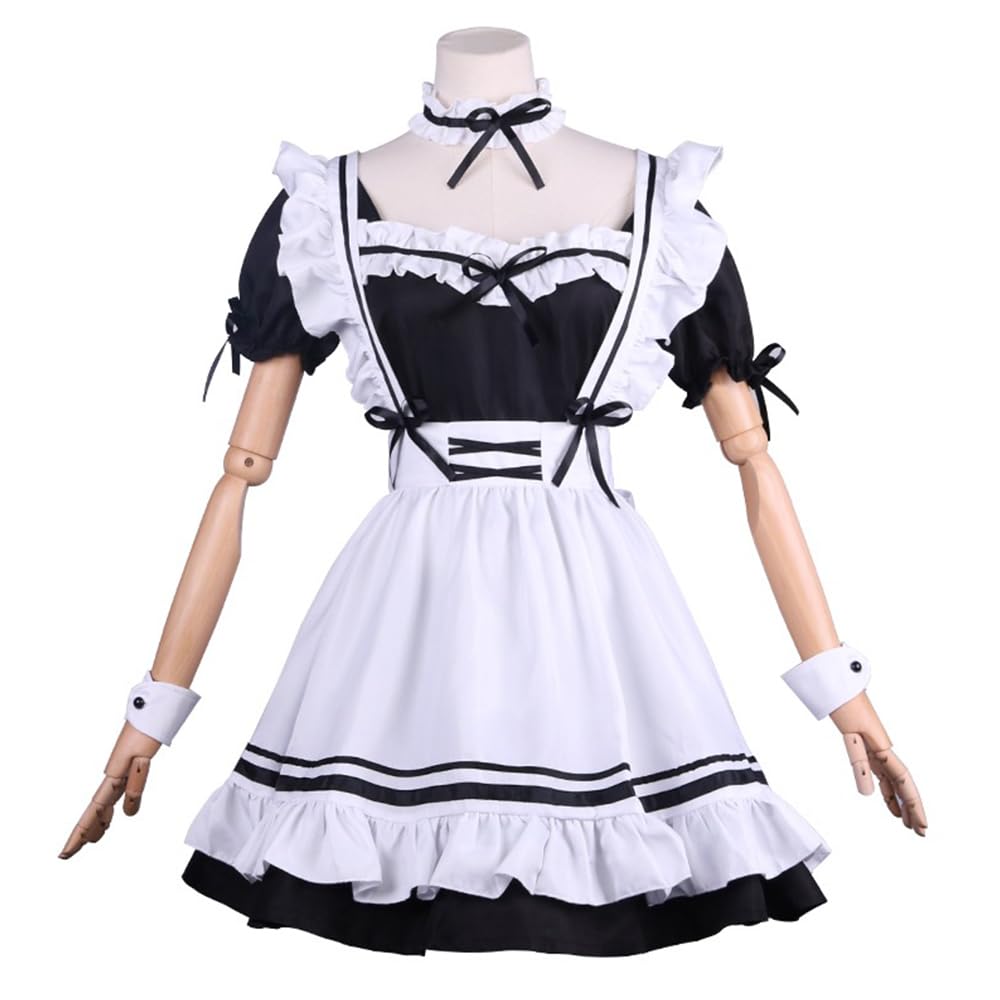 GEAHOL Maid Cafe Maid Classic Short Unisex for Men and Perfect for and Adults Costume, Cosplay, Apron, Length, 10-Piece Set, Women, Cosplay, Events,