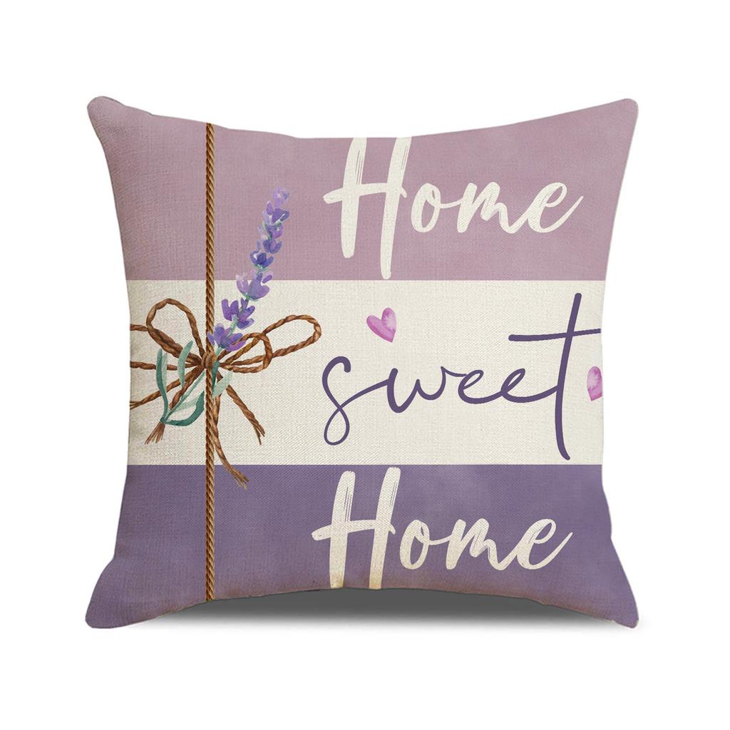 New Spring Purple Lavender Pillow Case Series Linen Print Living Room Sofa Decorative Cushion Pillow