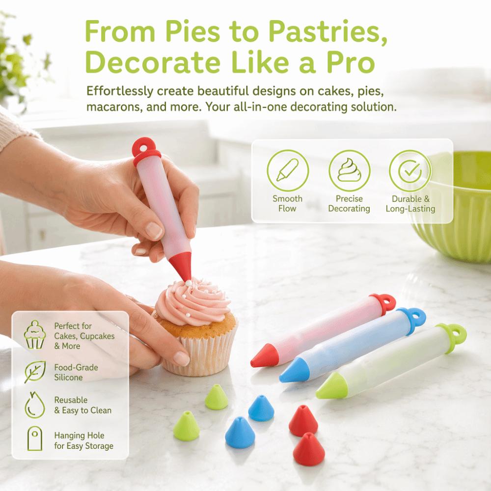 Food Grade Silicone Cake Icing Pen 12 Patterns Chocolate Pen Kit DIY Cake Decorating