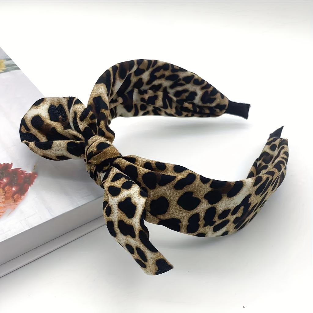 Fascia per Capelli a Nodo Stile Coreano con Stampa Leopardo e Fiocco Fascia per Capelli in Plastica Temperamentale Fascia per Capelli Antiscivolo con Ampio Bordo Fascia per Capelli per Lavare il Viso