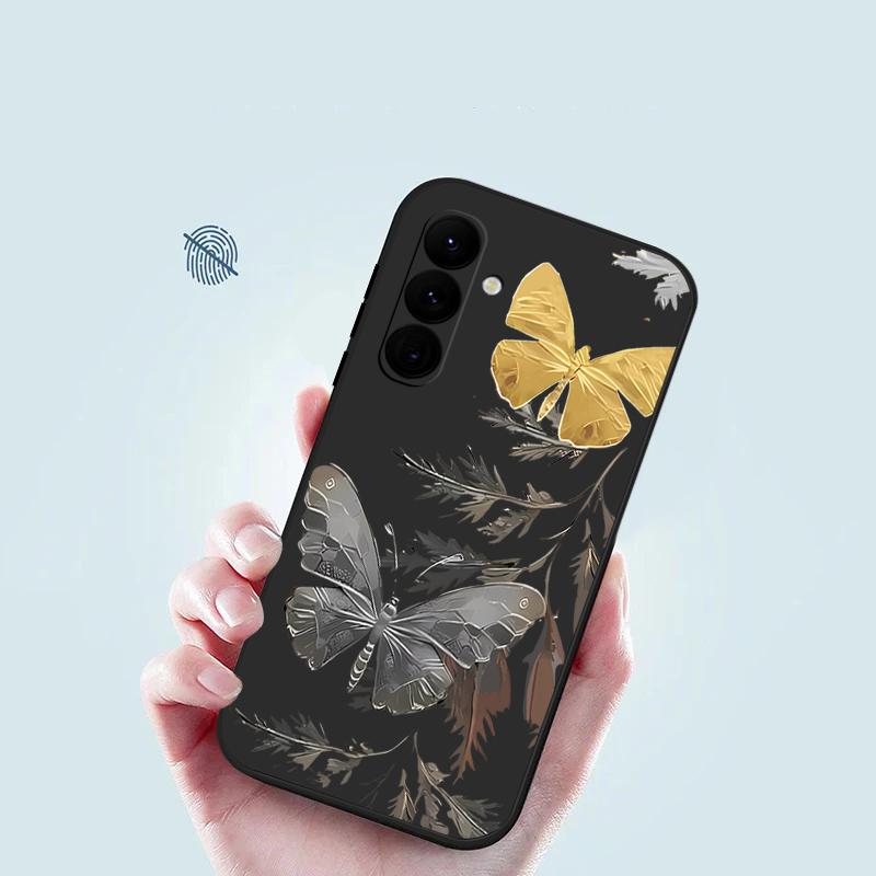 Plating Lens Golden Butterfly Pattern Case For Samsung Galaxy A56 A17 A26 A16 A36 A55 A54 A53 A15 S24 S25 FE S25 S22 S23 Ultra Plus Lanyard Soft Cover