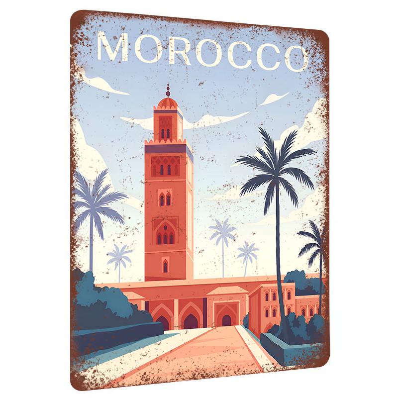 

Morocco Vintage Travel Souvenir Metal Wall Art Retro Architecture Decorative Painting for Home Decoration 20x30cm（7.8x11.8inch）