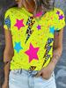 Damen T-Shirt Neon Stern Blitz Grafik T-Shirt Y2k Kurzarm Rundhals Locker Streetwear Tinte Druck Lässig Damen Kleidung