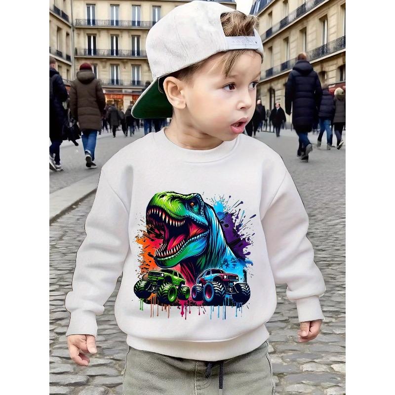 Spring/Summer Cartoon Dinosaur Hoodie Sweatshirt for Aged 3-8, Casual O-Neck Pullover Clothing