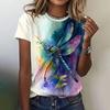 Retro Gradient Tie Dye Dragonfly Print Round Neck Women's T-shirts Casual Fashion Short Sleeved Top