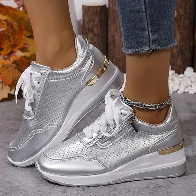 Zapatillas de Cuña de Moda Talla Grande para Mujer 2025 Otoño Comodidad Casual Zapatos Deportivos Mujer Oro Plata Suela Gruesa Zapatillas para Correr