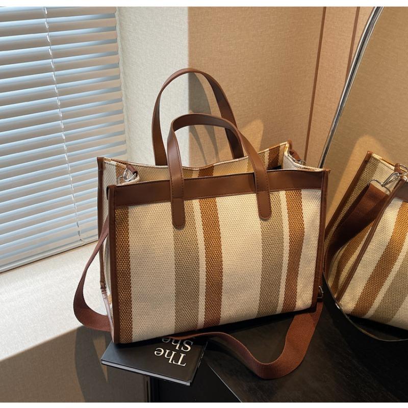 Canvas Bag Women's Large-capacity New Contrasting Color Shoulder Messenger Bag Class Bag Commuter Tote Bag