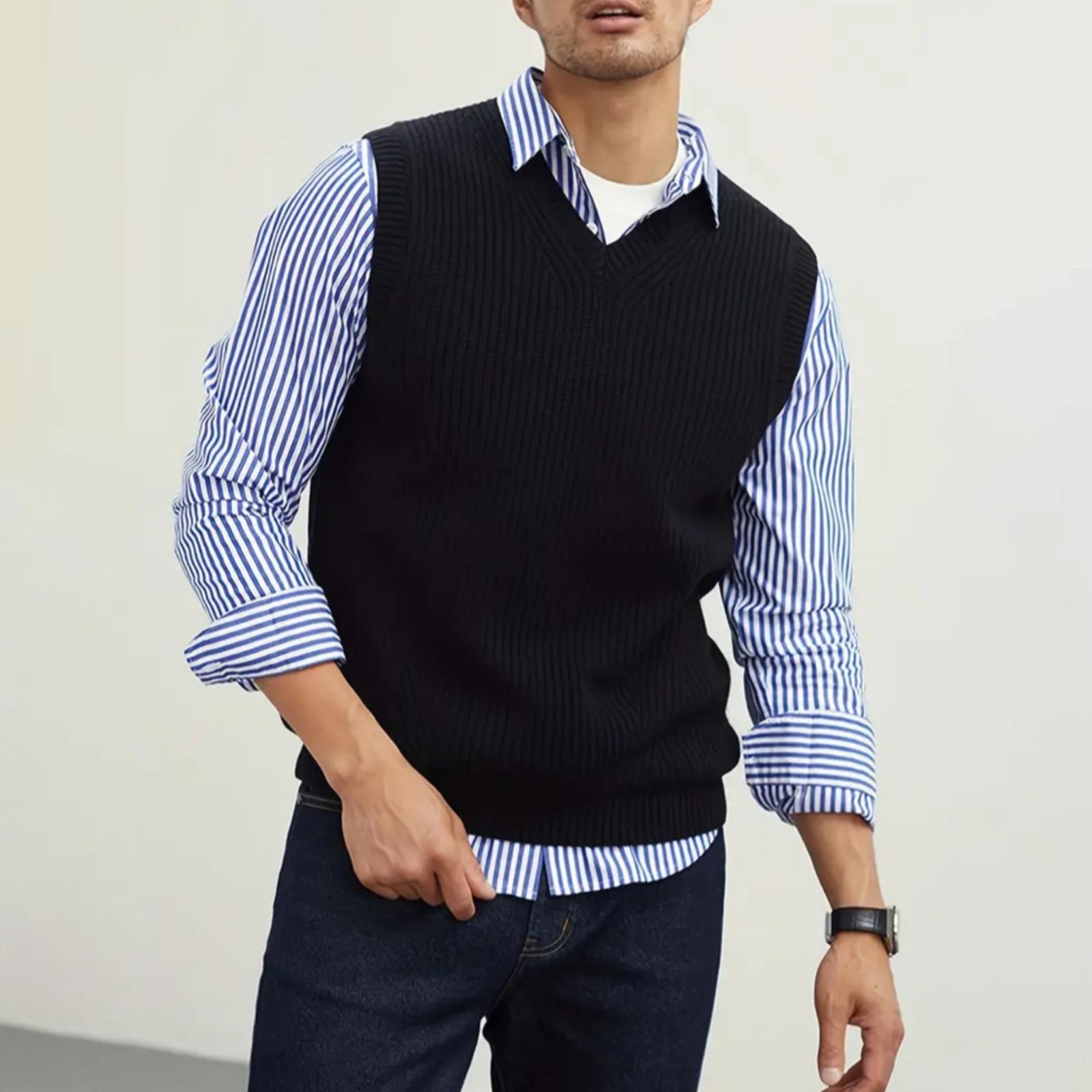 

Мужской свитер без рукавов в стиле колледж, жилет с V-образным вырезом, модный жилет-свитер XXL