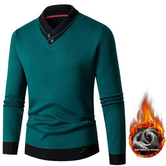 Autunno Inverno Uomo Maglione Scollo a V Lavorato a Maglia Spesso Elastico Caldo Maniche Lunghe Pullover Slim Fit Colore a Contrasto Lunghezza Media Uomo Biancheria Intima Termica