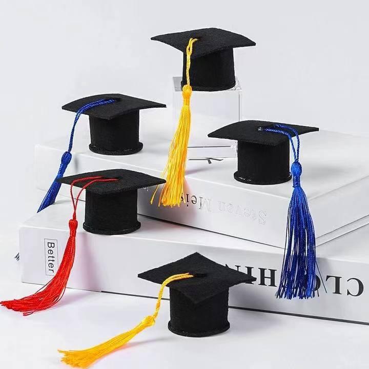 Graduation Wine Bottle Figurine with Felt Hat and Gown Decoration