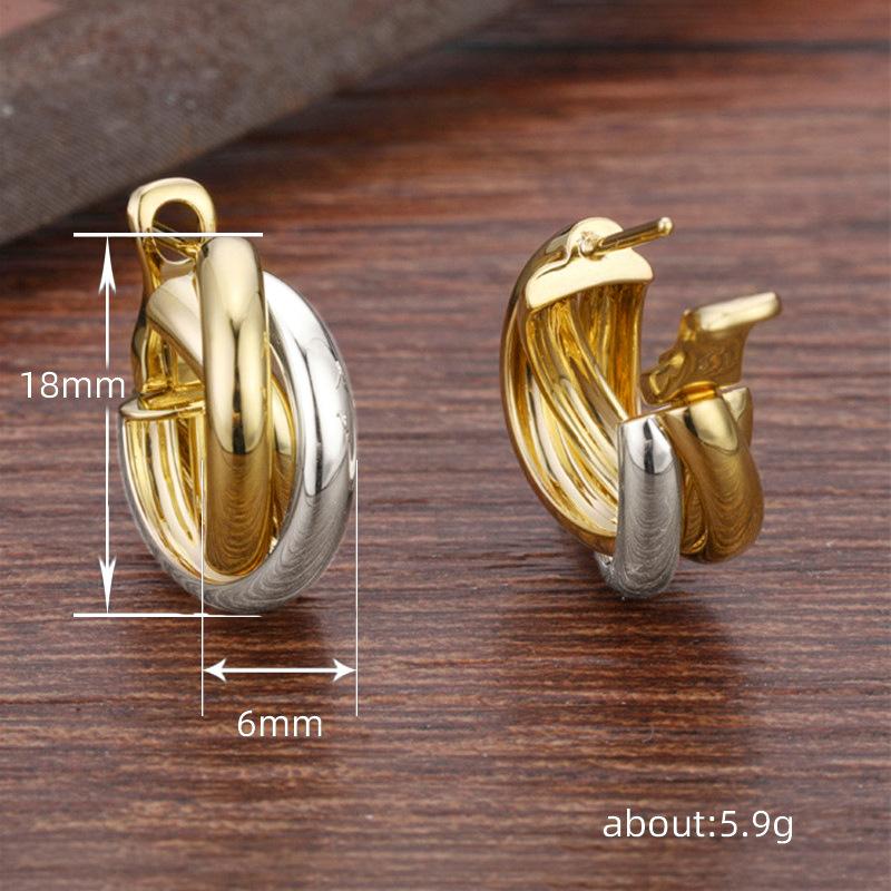 Mosquito Coil Disc Ring Earrings Female, Retro Hong Kong Style Two-Color Ear Buckles, Metallic Temperament Earrings